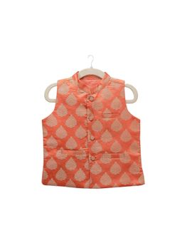 Tjori - Orange Woven Nehru Jacket