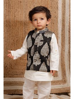 Tjori - Black Woven Nehru Jacket
