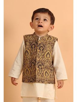 Tjori - Khaki Printed Nehru Jacket