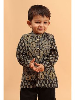Tjori - Black Printed Nehru Jacket