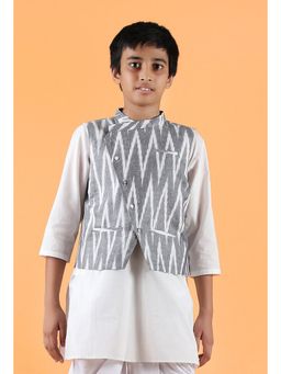 Tjori - Grey Printed Nehru Jacket
