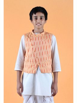 Tjori - Orange Printed Nehru Jacket