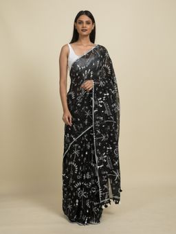 Suta - Black Warli Printed Cotton Saree