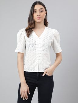 Latin Quarters - White Half Sleeve Solid Top