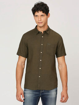 Pepe Jeans - Olive Short Sleeve Pure Linen Shirt