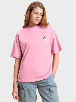 Bewakoof - Official Peanuts Women's Pink Move On Graphic Printed Oversized T-shirt