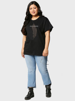Bewakoof - Women's Black Create Good Stories Typography Plus Size Boyfriend T-shirt