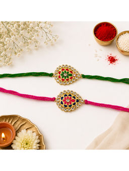 eCraftIndia - Blue & Peach Meenakari Designer Rakhi's with Roli Chawal