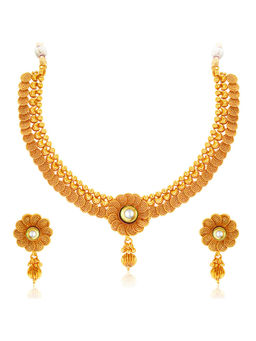 Sukkhi - Floral Gold Plated Kundan Choker Necklace And Earring (Set of 2)