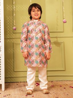 AJ Dezines - Multi-Color Silk Printed Kurta With Pyiama