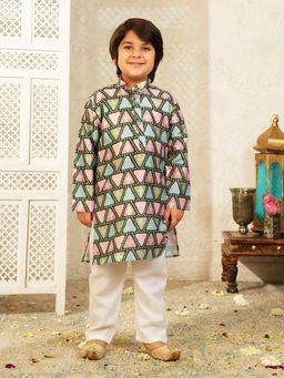 AJ Dezines - Black Cotton Printed Kurta With Pyiama
