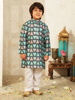 AJ Dezines - Blue Cotton Printed Kurta With Pyiama