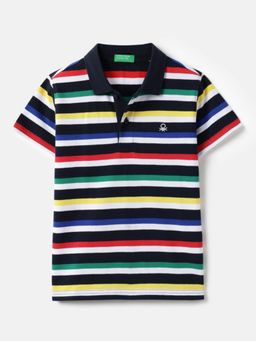 United Colors of Benetton - Multi-Color Pure Cotton Stripes Polo T-Shirt