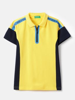 United Colors of Benetton - Yellow Pure Cotton Solid Polo T-Shirt