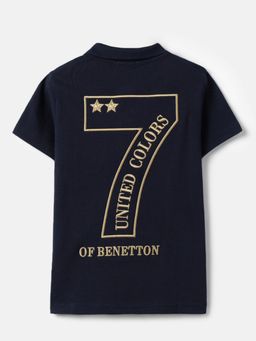 United Colors of Benetton - Blue Pure Cotton Embroidered Polo T-Shirt