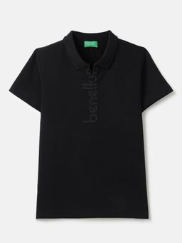 United Colors of Benetton - Black Pure Cotton Typography Polo T-Shirt