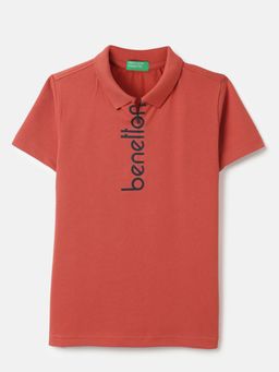 United Colors of Benetton - Red Pure Cotton Typography Polo T-Shirt