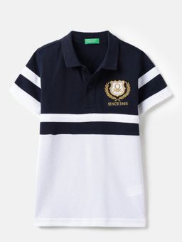 United Colors of Benetton - Navy Blue Pure Cotton Colorblock Polo T-Shirt