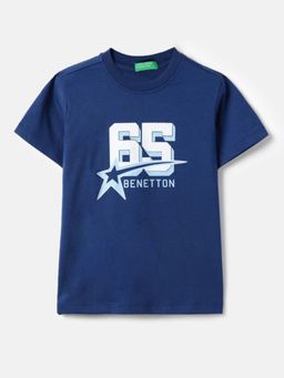United Colors of Benetton - Blue Cotton Blend Typography T-Shirt