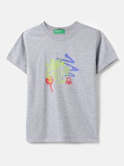United Colors of Benetton - Grey Cotton Blend Graphic T-Shirt