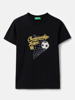 United Colors of Benetton - Black Cotton Blend Graphic T-Shirt
