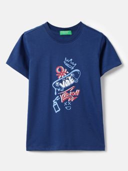 United Colors of Benetton - Blue Cotton Blend Graphic T-Shirt