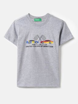 United Colors of Benetton - Grey Cotton Blend Graphic T-Shirt