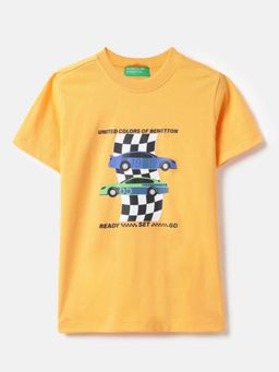 United Colors of Benetton - Yellow Cotton Blend Graphic T-Shirt