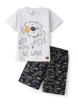 FUNKRAFTS - Grey Cotton Graphic T-Shirt With Shorts
