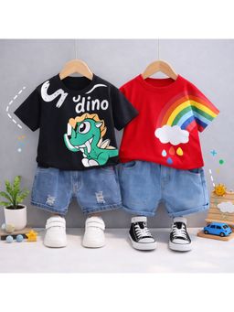 Googo Gaaga - Multi-Color Cotton Printed T-Shirt With Shorts