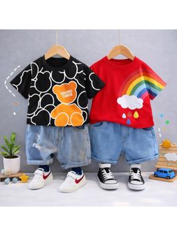 Googo Gaaga - Multi-Color Cotton Printed T-Shirt With Shorts