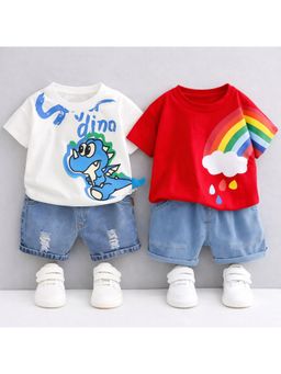 Googo Gaaga - Multi-Color Cotton Printed T-Shirt With Shorts