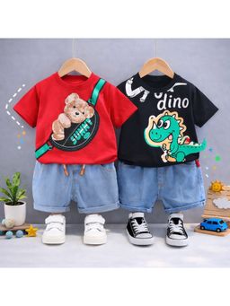 Googo Gaaga - Multi-Color Cotton Printed T-Shirt With Shorts