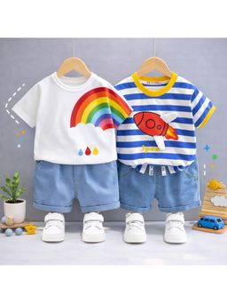 Googo Gaaga - Multi-Color Cotton Printed T-Shirt With Shorts