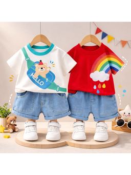 Googo Gaaga - Multi-Color Cotton Printed T-Shirt With Shorts