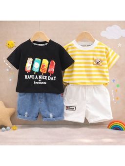 Googo Gaaga - Multi-Color Cotton Printed T-Shirt With Shorts
