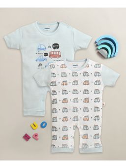 Bumzee - White Cotton Graphic Rompers