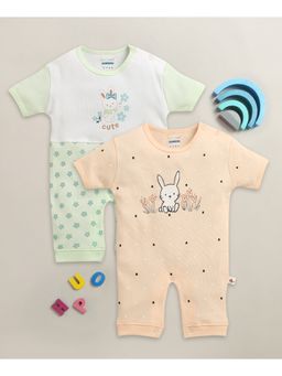 Bumzee - Peach Cotton Animal Print Rompers