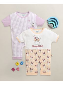 Bumzee - Peach Cotton Animal Print Rompers