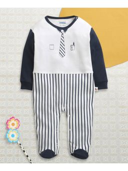 Bumzee - White Cotton Stripes Sleepsuit