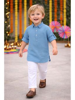 Blabber - Blue Cotton Solid Kurta With Pyiama