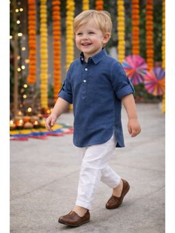 Blabber - Navy Blue Cotton Solid Kurta With Pyiama