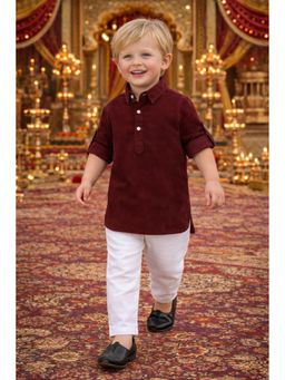 Blabber - Maroon Cotton Solid Kurta With Pyiama