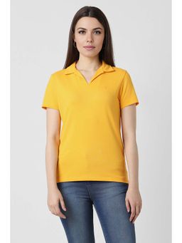 Van Heusen - Women Yellow Solid/Plain Casual Stylized Neck Polo-T-Shirt