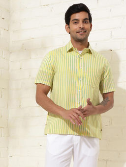 Fabindia - Yellow Cotton Hand Block Printed Regular Shirt