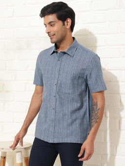 Fabindia - Blue Linen Blend Dobby Regular Shirt