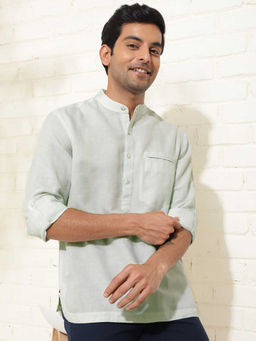 Fabindia - Green Linen Blend Slim Fit Mid Placket Shirt