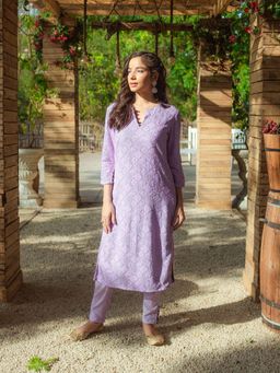 MONK & MEI - Malak Straight Chikankari Kurta and Pant (Set of 2)