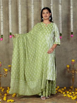 ARAMYA - Women Viscose Rayon Tie & Dye Multi-Color Kurta with Sharara and Dupatta (Set of 3)