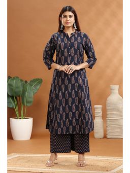 Cotton Culture - Women Cotton Printed Navy Blue Kurta with Pant (Set of 2)